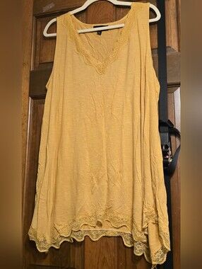 Women’s Lace-Trim Sleeveless Top - Mustard